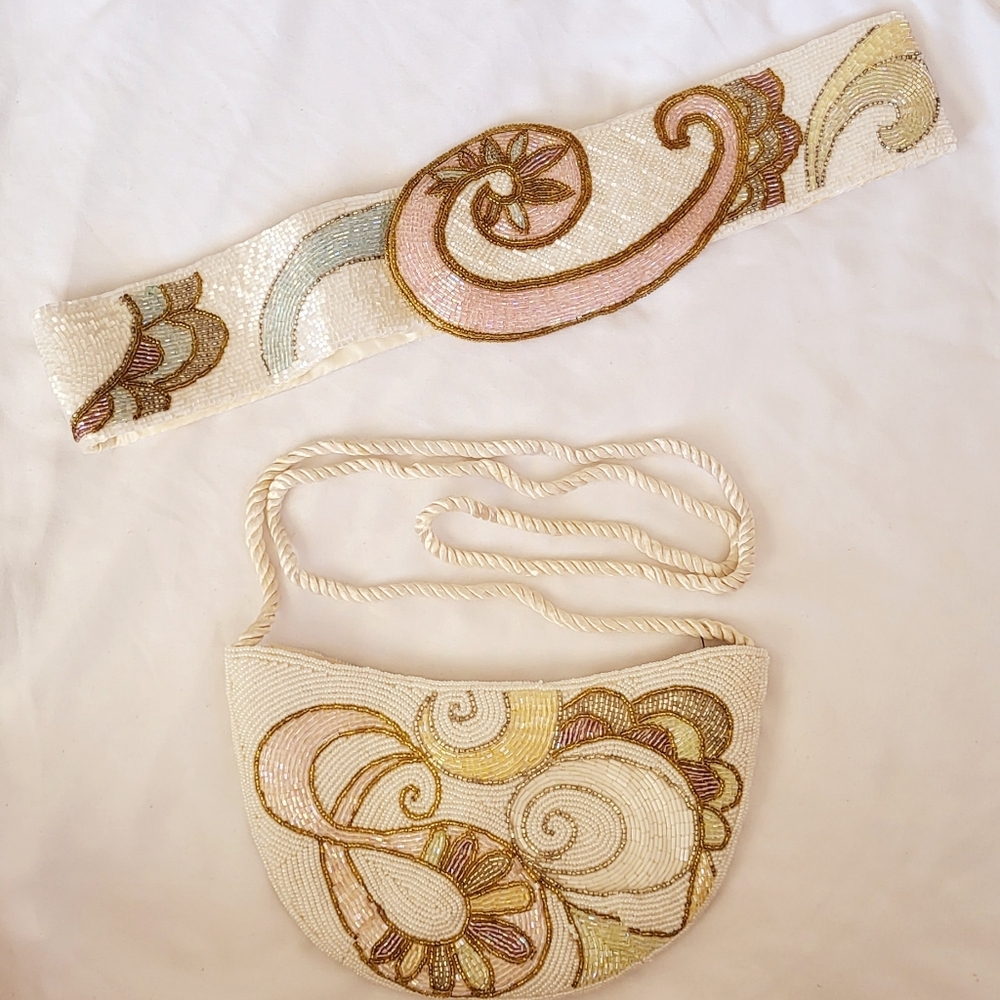 80s Beaded Belt and Purse